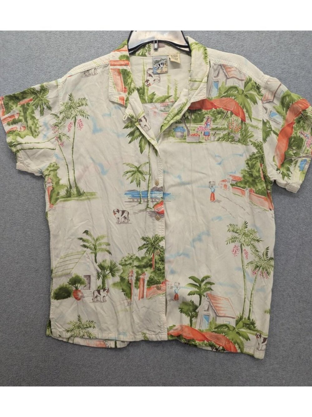 Big Dogs Shirt Mens XL Multicolor Hawaiian Dog Rayon Short Sleeve Button Up